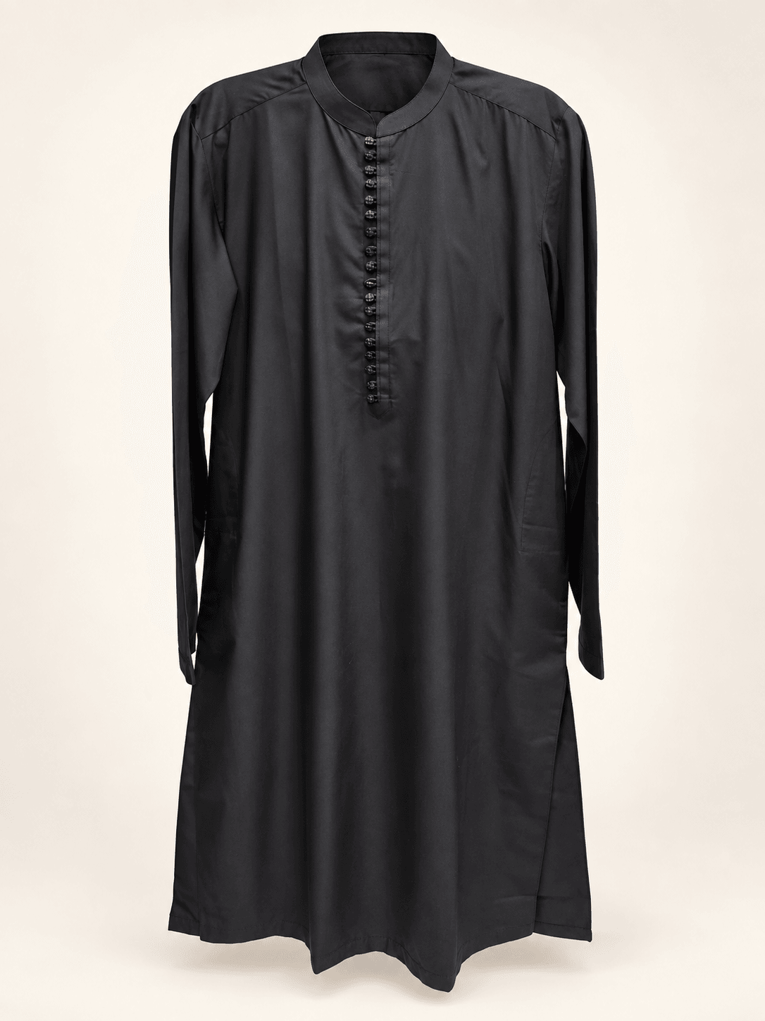 Black Cotton-Silk Button Kurta
