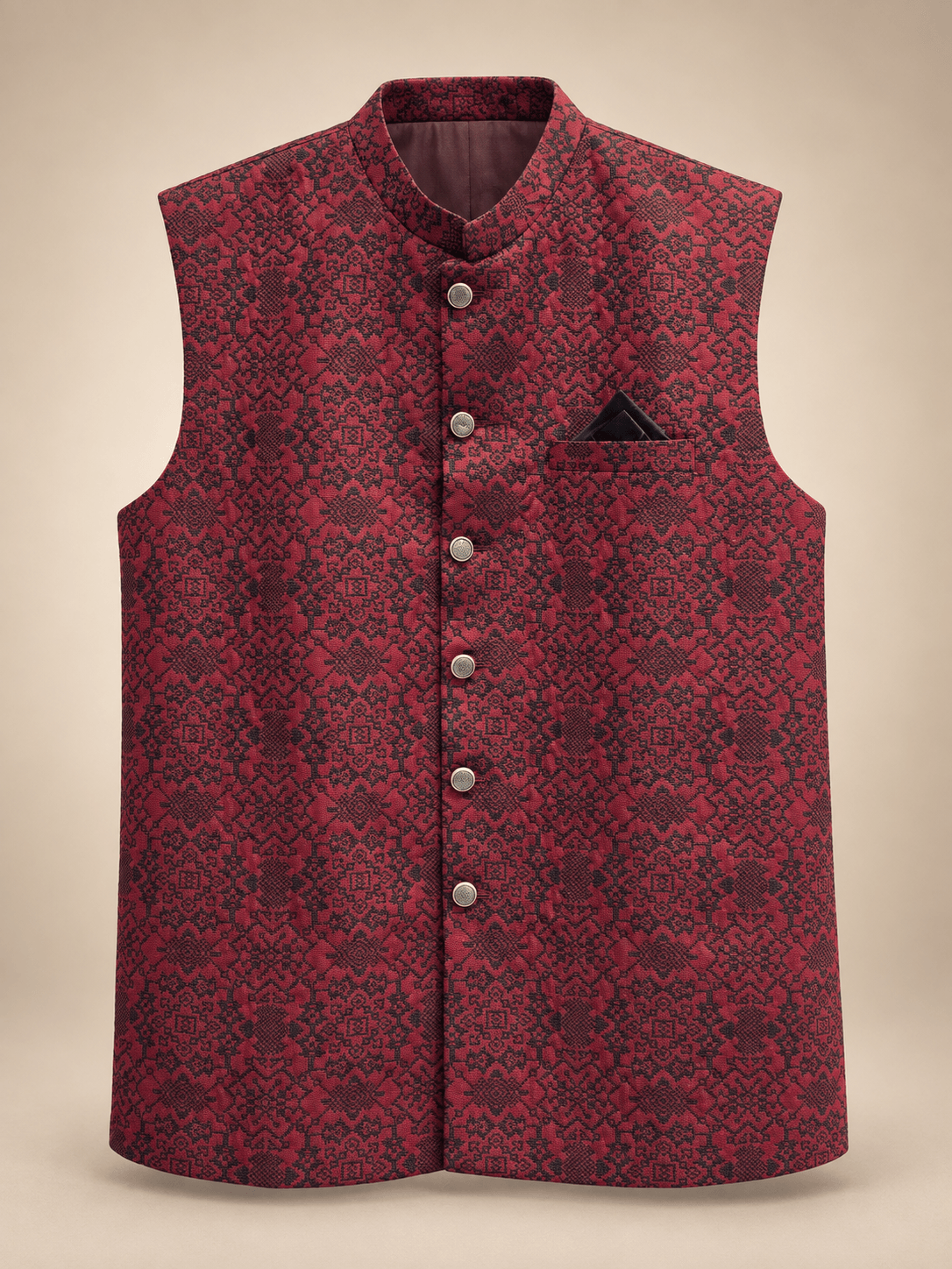 Maroon Jacquard Waistcoat