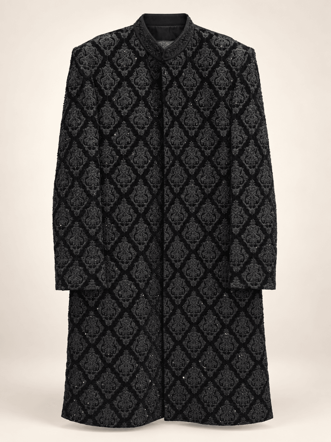 Black Velvet Damask Sherwani
