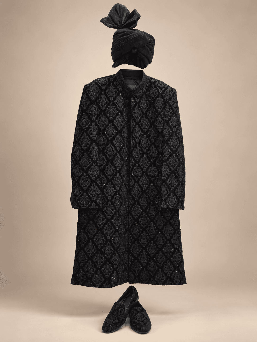Black Velvet Damask Groom Collection