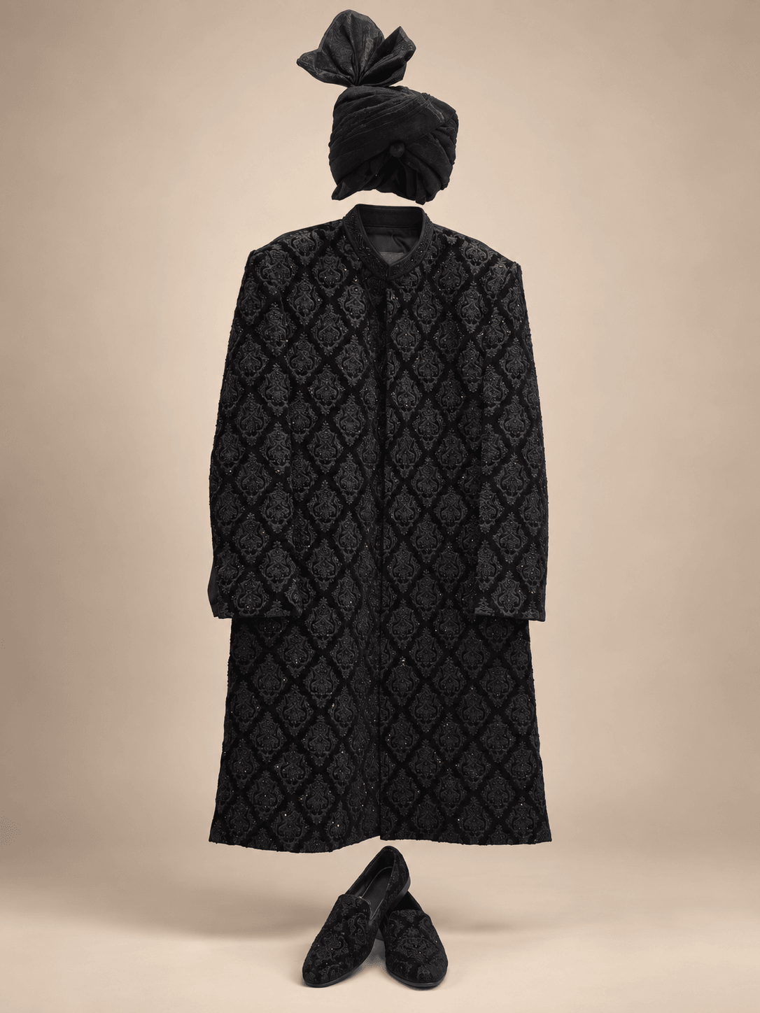 Black Velvet Damask Groom Collection