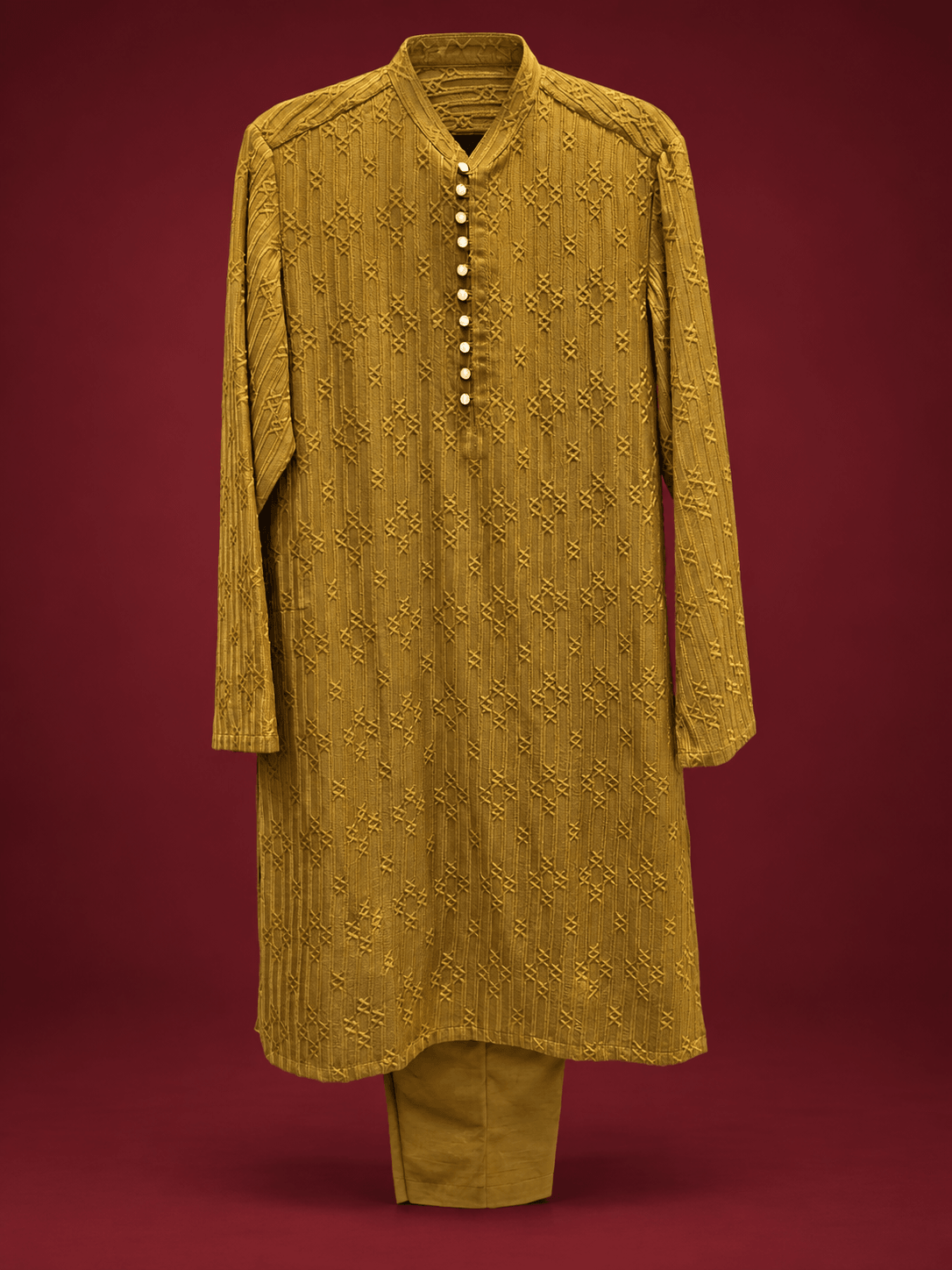 Olive Bronze Textured Kurta Pajama