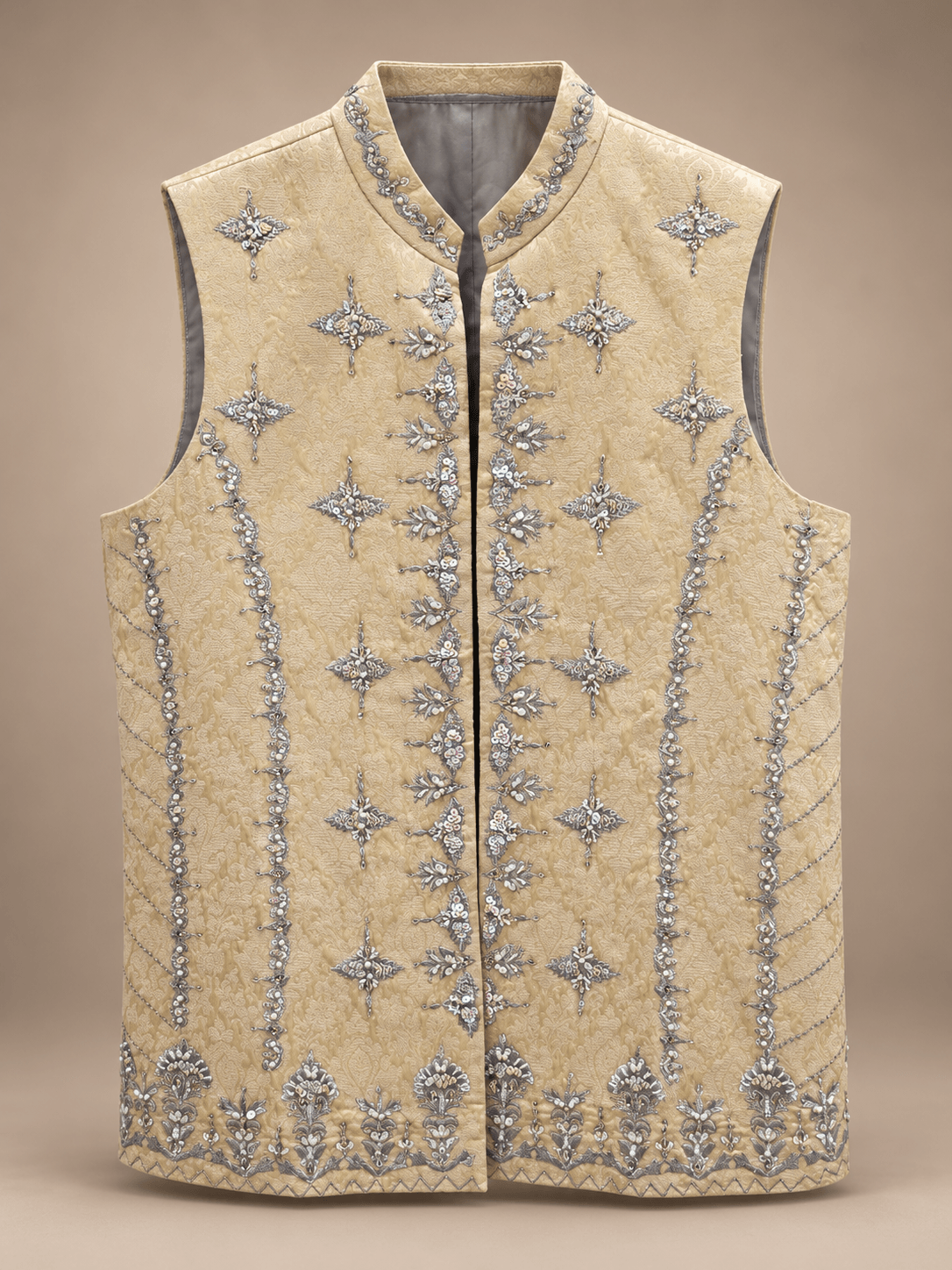 Ivory Silver Zardozi Waistcoat