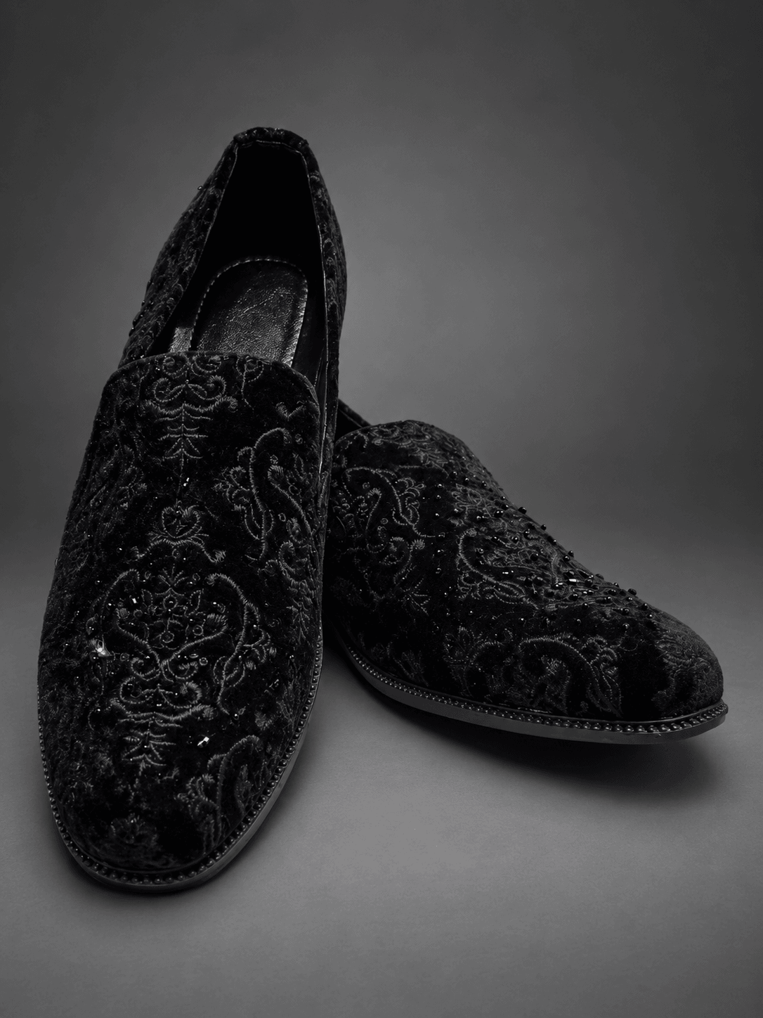 Black Velvet Damask Loafers