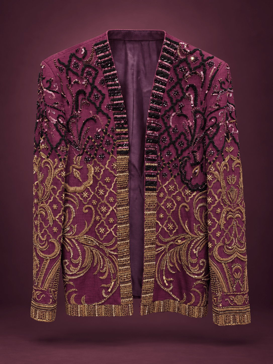 Plum Zardozi Open-Front Jacket