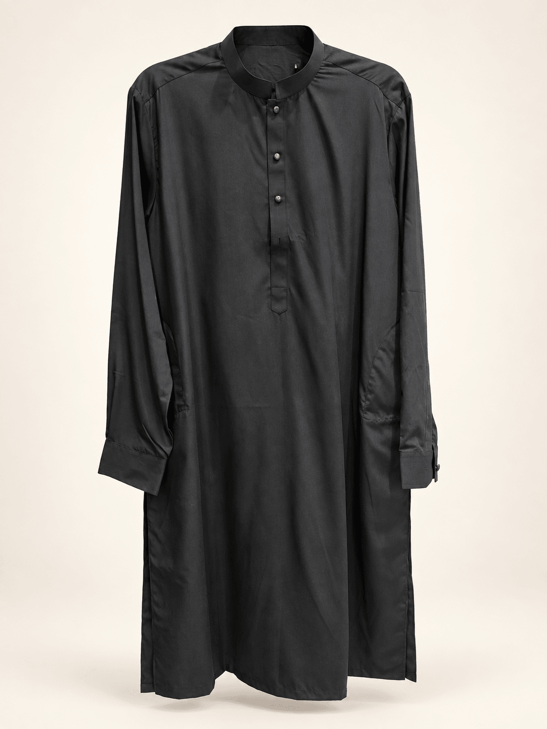 Black Plain Silk Kurta
